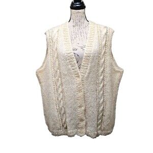 Custom Made Cardigan Sweater  Chunky Cable Knit Cream Academia 33" Bust